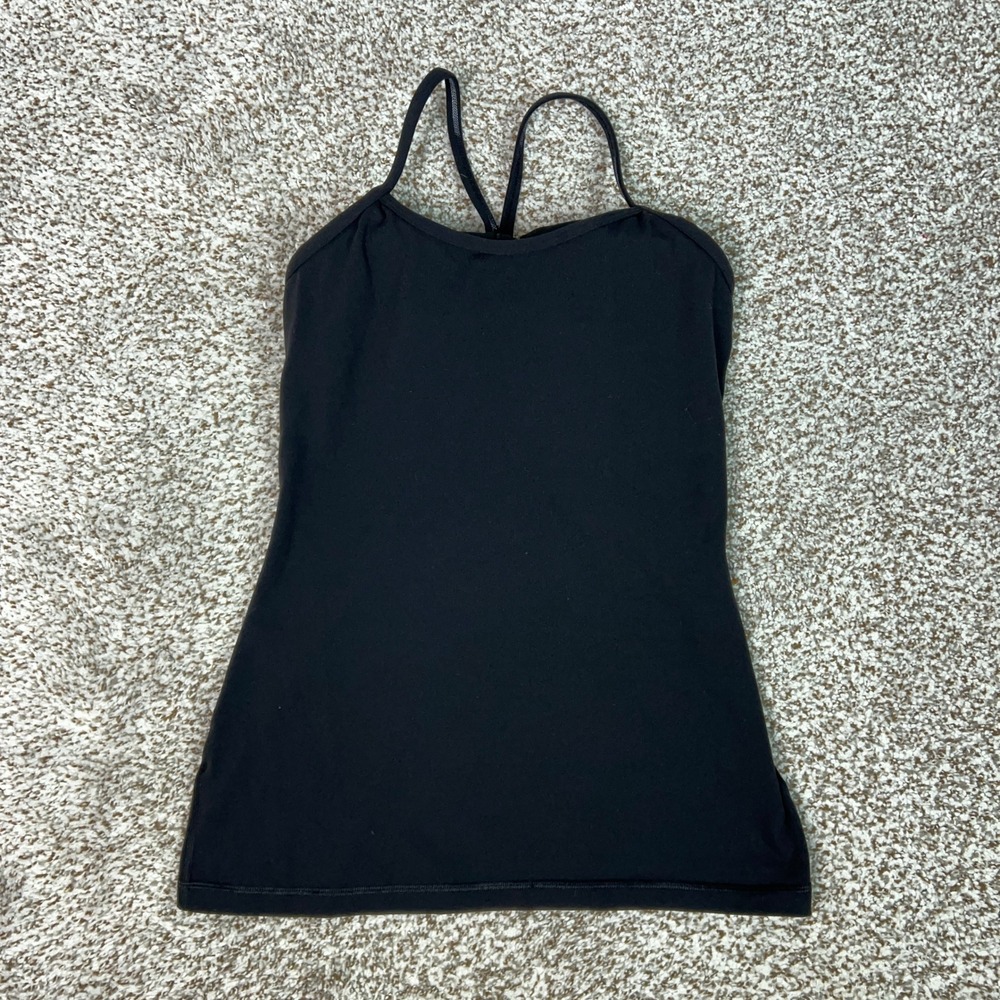 Lululemon Tank Top Women 8 Black Yoga Athletic Strappy Built in Bra Cami Power Y